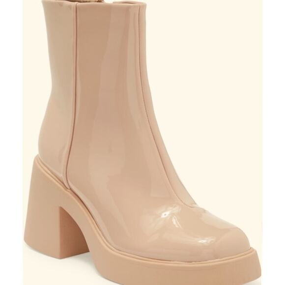 Top Moda Marino Patent Chunky Booties Tan Size 8.5 - Picture 1 of 7